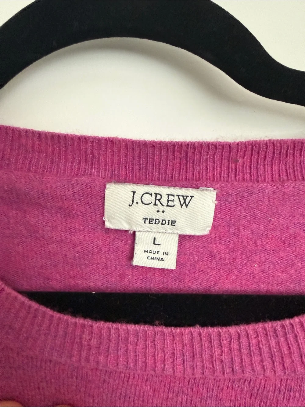 TWO J.Crew Teddie Crewneck Sweater | Magenta and Navy | Size L